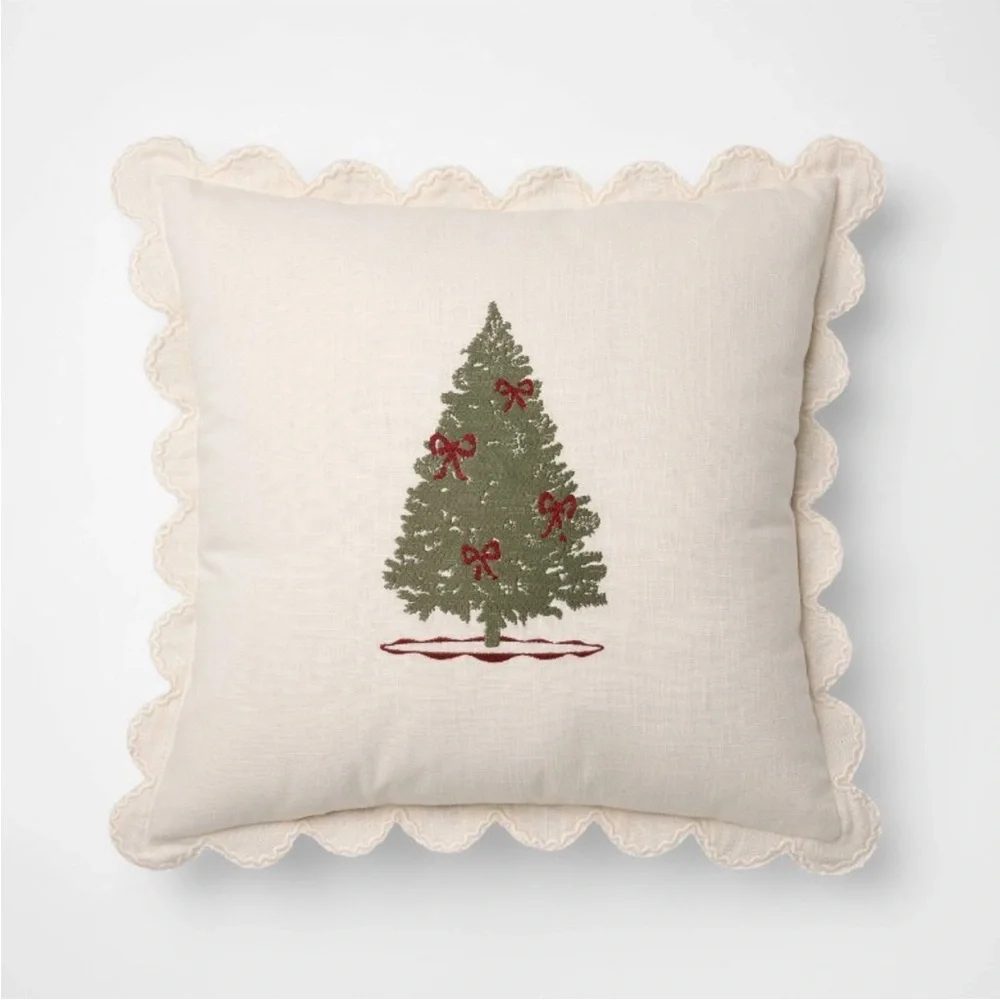 20”x20” Embroidered Tree and Scalloped Edge Pillow - Threshold with Studio McGee